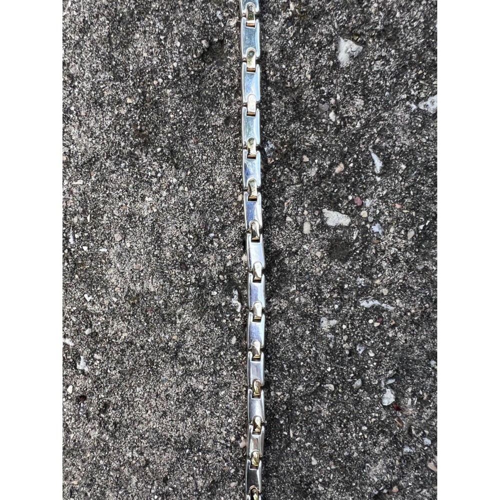 VTG TIFFANY & CO 925-750 Two Tone H Bar Flat Mechanical Link Necklace - Picture 10 of 12